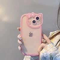Compatible with iPhone 15 Pro Max Clear Case, Cute Cat Case for Women Girls Kids Cartoon Design Case Cover Shell Slim Soft Protective Case with Camera Lens for iPhone 15 Pro Max, Pink
