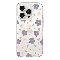 iPhone 15Pro Case with Floral Design, Clear Cute Purple Flower Pattern for Women Girls Hard Back and Soft Bumper Shockproof Protective Hybrid Phone Cover (Little Purple15pro)