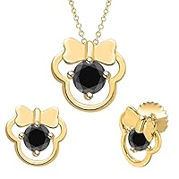 Cute Fashion Minnie Mouse 14k Yellow Gold Over Sterling Silver Gemstone Earring Pendant Set For Girl's