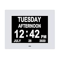 Dementia Clocks for Seniors,Large Display Digital Clock with Date and Day of Week for Elderly,8 Alarm Options Digital Clocks with Large Number,7 Inch White
