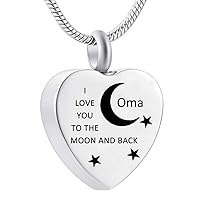 I Love You to The Moon & Back Engraved Heart Cremation Necklace Ashes Keepsake Pendant Family Memorial Jewelry for Women/Men