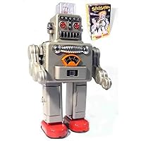 Electric Walking Robot Toys, Smoke Spraying Premium Tin Toy Robot, Retro Adult Collection Home Party Decoration Silver