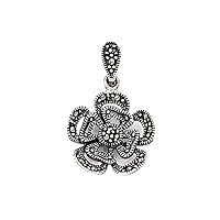 925 Sterling Silver Marcasite Flower Pendant Necklace Measures 24.9x16mm Wide Jewelry for Women