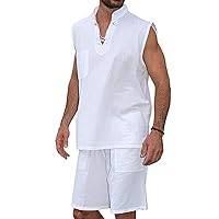 Men Blouse Solid Sleeveless Casual Summer Beach Vacation Simple Cool Sportswear(White,S)