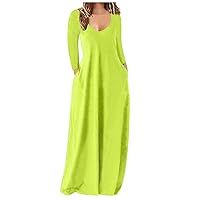 Women's Dresses 2024 Casual Loose Solid Color Long Dress Sexy Deep V Neck Sleeve Dress That Hide, S-5XL