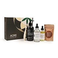 Herb’N Eden Acne Facial Kit | Cleansing, Masking, Toning, Moisturizing | 5 Product Set includes Wash, Mask, Toner, Serum, Moisturizer | 100% Natural Ingredients | Essential Oils