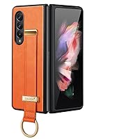 Protective Case Compatible with Samsung Galaxy Z Fold 4 Leather Case,PU Leather+Hard PC Ultra Thin Durable Protective Phone Case,Scalable Wristband Stand Shockproof Phone Cover Case Shell Cover ( Colo