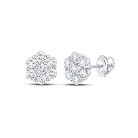 14K White Gold Mens Diamond Flower Cluster Earrings 1-7/8 Ctw.