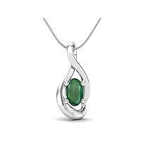 Dainty Oval Cut Minimalist Solitaire Emerald Pendant Necklace 925 Sterling Silver Oval Shape 5x3mm