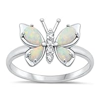 CHOOSE YOUR COLOR Sterling Silver Butterfly Fashion Ring