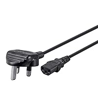Monoprice 3-Prong Power Cord - 3 Feet - Black, England British Cable, BS 1363 (UK) to IEC 60320 C13, 18AWG, 5A/1250W, 250V for Laptop Computer
