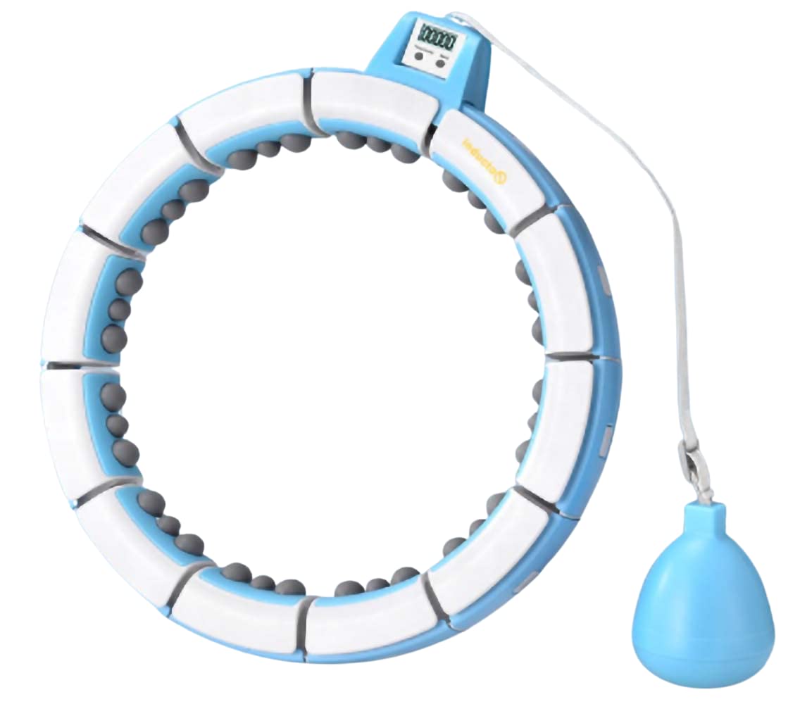 Blue/White Noise Reduced 360° Massage Smart Magnet Hula Hoop with Counter and 15 Detachable Sections. for Waist & Abdomen Exercise, Lose Weight, Shape Body & Trim Waist. Plus, Free Resistance Band