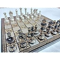 14 inch Handcrafted Russian Soviet Series Metal Chess Pieces & Board Set with Velvet Storage Box | Brass Metal Luxury Chess Set | Quad Weighted | Devyom Store Soviet Series l Luxury Chess Set