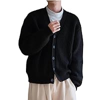 Winter Fall Men Cardigan V Neck Buttons Thick Knitted Long Sleeve Solid Color Elastic Warm Soft Casual