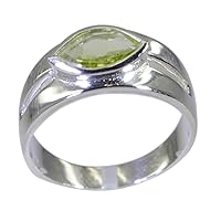 Natural Marquise Cut Peridot Ring for Men SilverBirthstone Handmade Size 4,5,6,7,8,9,10,11,12