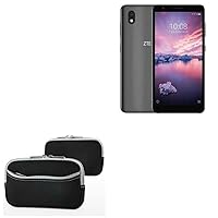 BoxWave Case Compatible with ZTE Avid 579 - SoftSuit with Pocket, Soft Pouch Neoprene Cover Sleeve Zipper Pocket for ZTE Avid 579 - Jet Black with Grey Trim