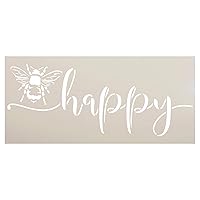 Bee Happy Script Stencil by StudioR12 | DIY Farmhouse Bumblebee Home & Classroom Decor | Spring Inspirational Word Art | Craft & Paint Wood Signs | Reusable Mylar Template | Select Size (18 x 8 inch)