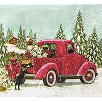 2 Set of 4 Individual Christmas Red Truck Paper Beverage/Cocktail Decoupage Napkins, 5