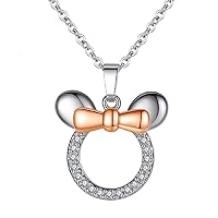 1/10 CT Cubic Zirconia Minnie Mouse Fashion Pendant Necklace 14k Two Tone Gold Finish