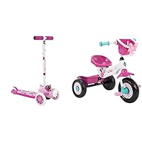 Huffy Disney Minnie Tilt 'n Turn 3-Wheel Scooter, White & Minnie Mouse Tricycle for Toddlers, Pink