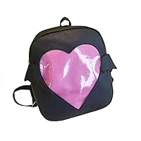 Ita Bags Backpack Wing Heart Bag Transparent PU Leather Heart Lolita (Black)