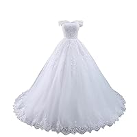 Vintage A line Tulle Off The Shoulder Wedding Dresses for Bride with Sleeves Beaded Pearls Lace