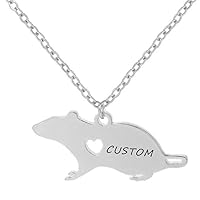 Fashion Cute Mouse Engraved Heart Pendant Necklace Custom Name Animal Jewelry