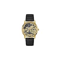 GUESS Men's 42mm Watch - Black Strap Skeleton Dial Gold Tone Case