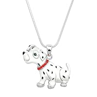 Dalmatian Puppy Dog Charm Pendant Fashionable Necklace - Hand Painted - Sparkling Crystal - 17