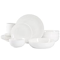 Gibson Home Gracious Dining Double Bowl Porcelain Chip and Scratch Resistant Dinnerware Set, Service for 4 (16pcs), White (Coupe)