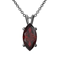 8x4mm To 12x7mm Valentine's Day Special Marquise Cut 14k Gold Over .925 Sterling Silver Red Garnet Solitaire Pendant Necklace For Womens
