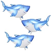 3 PCS Shark Balloons, 38 Inch Large Splash Shark Foil Balloon for Ocean Animal Theme Party Birthday Baby Shower Supplies, Wedding Party Office