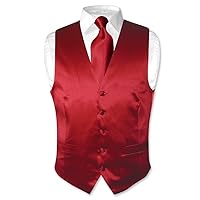 Biagio Men's SILK Dress Vest & NeckTie Solid DARK RED Color Neck Tie Set