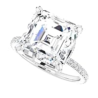 5 ct Hidden Halo Asscher cut Moissanite Engagement Ring for women White/Yellow/Rose Gold, 4-prong Solitaire Promise Wedding Rings Simulated Diamond Bridal rings Gift for her, Colorless, VVS1