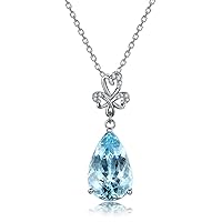 3.5ct Natural Pear Shaped Teardrop Aquamarine Diamond 14k White Gold Pendant 925 Sterling Silver Necklace