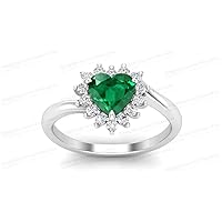 1 CT Art Deco Heart Shape Emerald Engagement Ring 14k Rose Gold Emerald Halo Wedding Rings Heart Shaped Engagement Ring Antique Emerald Bridal Ring