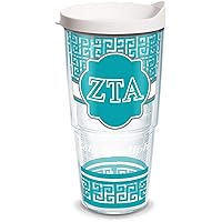 Tervis Fraternity - Zeta Tau Alpha Geometric Tumbler with Wrap and White Lid 24oz, Clear