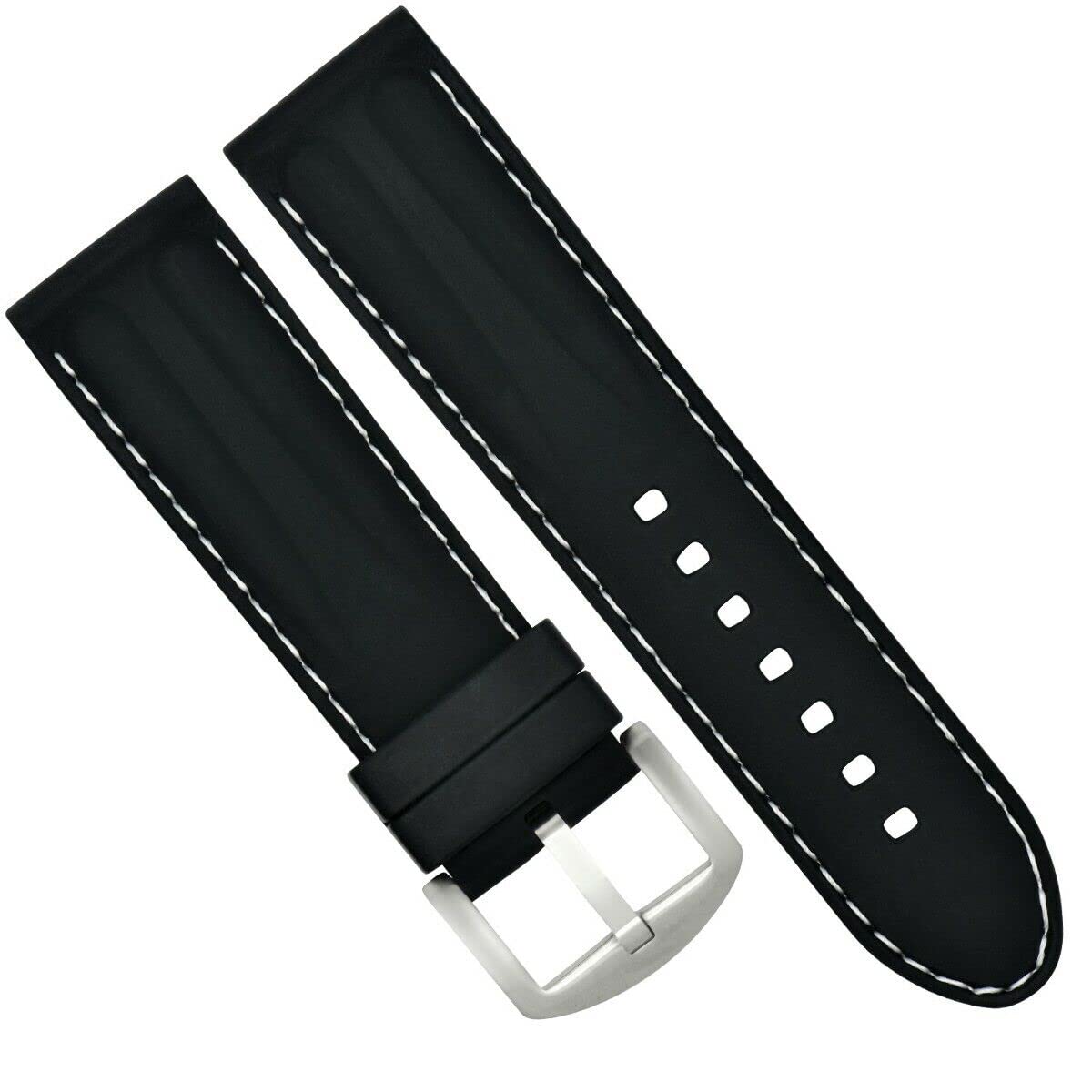 Ewatchparts 24MM RUBBER DIVER WATCH BAND STRAP COMPATIBLE WITH PANERAI LUMINOR WATCH BLACK WHITE STITCH