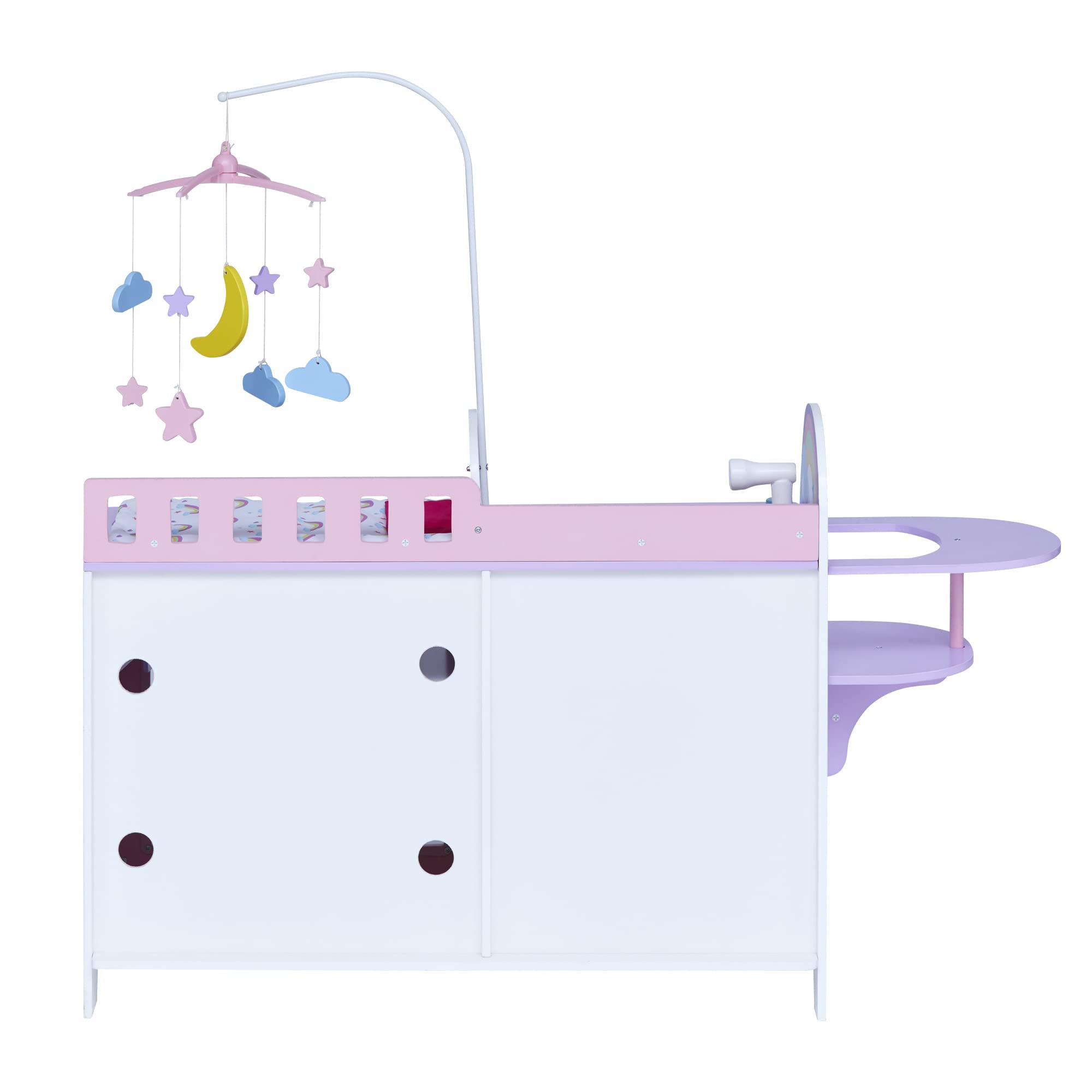 Olivia's Little World - Baby Doll Changing Table, Crib Furniture, Nursey Playset, Baby Care Activity Center with Storage for Dolls Accessories - Pink/Purple