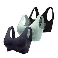 3 Pack Lace Bras for Women, Stretch Brassiere Wireless Soft Padded Yoga Vest, Women's Breathable Underwear Sports Bra