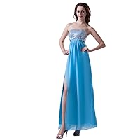 Aqua Blue Strapless Chiffon Cut Out Sides And Back Prom Dress With Slits