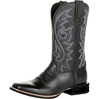 Cowboy Boots for Men Square Toe Leather Embroidered Western Boots Classic Durable Rodeo Work Distressed Country Boots