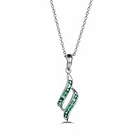 Natural Genuine Green Emerald Pendant Solid 14k White Gold 925 Sterling Silver Necklace Chain 0.4 carat
