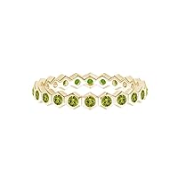 MOONEYE Full Eternity Band 3 MM Round Peridot Gemstone 925 Sterling Silver Hexagonal Wedding Ring