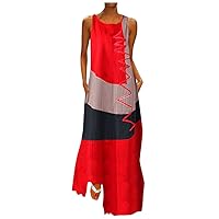 Maxi Dress for Women Boho Sundresses Plus Size Dress Vintage Sleeveless Linen Dress Vacation Dresses Floor Length Dress