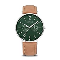 BERING Men Analog Quartz Classic Collection Watch with Calfskin Leather Strap & Sapphire Crystal