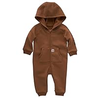 Carhartt Boys Long-Sleeve Zip-Front Hooded Coverall, Carhartt Brown Solid, 6 Months