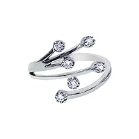 925 Sterling Silver With Rhodium Finish Shiny By Pass Like Toe Ring With 6 CZ Cubic Zirconia Simulated Diamond Jewelry for Women