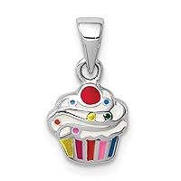 925 Sterling Silver Rhodium Plated for boys or girls Enameled Cupcake Pendant Necklace Measures 14.8x8.5mm Wide
