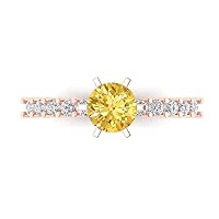 1.3 Brilliant Round Cut Solitaire Yellow Simulated Diamond Accent Anniversary Promise Engagement ring Solid 18K Rose Gold